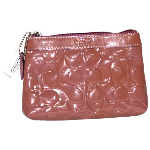 Coach Pink Zippered Pouch Embossed Logo Print NWT - Picture 1 of 6